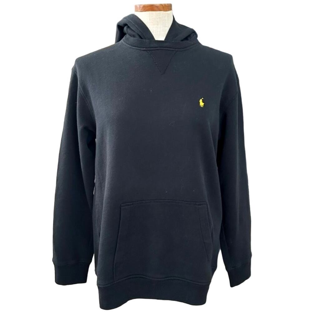Vintage Polo Ralph Lauren Black Hoodie Youth L Women's S M Embroidered Pony Peru